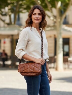 Patricia Nash Vernita Quilted Leather Crossbody-Cognac-NWT